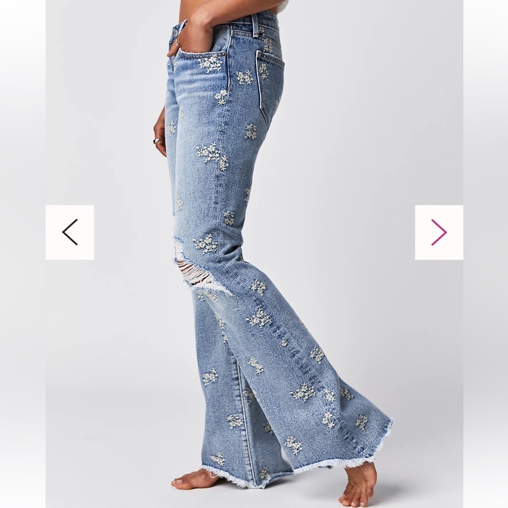 Free People Blue Floral Flare Jeans